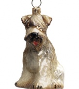 Just begging for a home, this Wheaten terrier ornament has puppy dog eyes and a beautiful coat in hand-painted glass by Joy to the World.