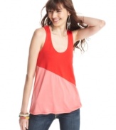 Be the new kid on the color block with this racerback tank from Fire -- a trend-forward top for laid back days!