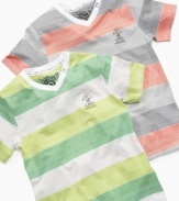 Variety is the spice of life. Multi-sized stripes will catch everyone's eye when he sports this t-shirt from LRG.