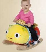 This soft and cuddly plush bug has fun legs, antennae, smiling face and sits atop a solid wooden rocker frame for a rocking good time.About 16H X 12D X 24LSuitable for ages 1 year and upImported