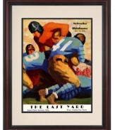 A triumph for the Sooners, this framed cover art from the 1930 Oklahoma-Nebraska football program is a lucky charm for die-hard fans. The final score was Oklahoma: 20, Nebraska: 7.