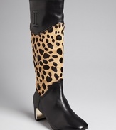 Isaac Mizrahi New York lends exotic appeal to these low heeled, kittenish boots with leopard-print, calf hair shafts. Add a wild touch to your work wardrobe.