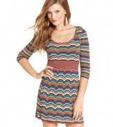 Cozy-up in high, colorful style with Jessica Simpson's chic little sweater dress! The cool chevron-pattern adds serious dimension to this fall closet staple.