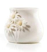 Sculpted black-eyed Susans pop with a tinge of yellow against the glossy white Flora votive holder. A quiet beauty in graceful Lenox porcelain. Qualifies for Rebate