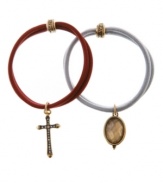 Alluring accessories. Adorned with delicate cross and oval charms, Lucky Brand's hair bands add a decorative detail to your look. The elastic bands include plastic and glass charms with gold tone mixed metal accents. Approximate diameter: 1-3/4 inches.