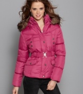 Fashionable and functional, this faux fur trimmed Dollhouse puffer coat will keep you looking cute in the cold!