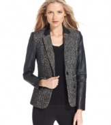 Tailored tweed meets daring faux leather on MICHAEL Michael Kors' latest blazer.