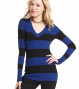 Thick stripes and classic ribbed design make Pink Rose's long sweater a timeless style you'll love forever.