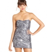 Shine in this strapless look from Trixxi -- lace and sequins create a party-perfect dress!