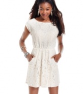 Front pockets give this flirty lace dress a sense of casual cool. A back cutout enhances its feminine charm! From Jolt.