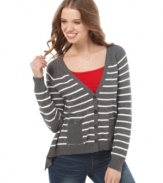Sweater Project's super-cute cardigan is the ideal layering piece! For a pop of unexpected color, wear it over a red-hot shirt!