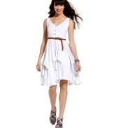 A fun parachute skirt adds one-of-a-kind flavor to this belted day dress from American Rag! Pair the frock with bold shoes for a look that's uniquely you!