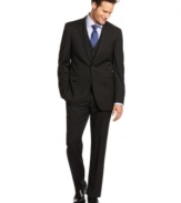 Basic black goes modern with a slim-fit on this 3-piece Kenneth Cole suit.