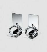 From the Vertigo Collection. Signature rings reflect in the polished silverplating of a weighted, stunning touch to a bookshelf, table or mantel. Set of two Each, 5½ high Imported