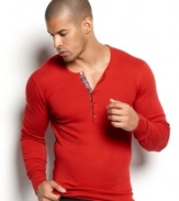 Layer up in style with this 2(x)ist henley featuring preppy plaid accents.