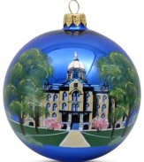 Spring comes early to campus in this hand-painted Christmas ornament, which shines in Notre Dame blue. A smart gift for students past and present.