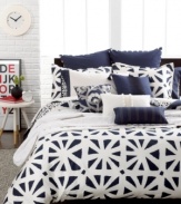 Create a serene setting in your bedroom with the Echo African Sun comforter set. Navy and white hues intertwine to create a landscape of abstract, triangle designs.