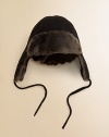 Faux fur trim and earflaps add superior warmth and style to this surprisingly soft hat. Faux fur trimSelf-tie beneath chinPolyester/spandexHand washImported