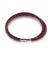 A Tateossian signature piece, the Scoubidou bracelet is made of a double loop of hand-braided genuine Italian leather and finished with polished hardware.