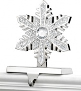 Best in snow. With a mirror mosaic, this silvertone metal stocking holder glistens like freshly fallen snow atop your mantel or bookcase.