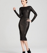 A black leather Robert Rodriguez dress hugs your figure without compromise. A piece that defines modern luxury, this fashion-forward investment walks from the runway into your wardrobe with sleek editorial authority.