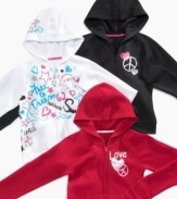 She'll love how this pop of pink stands out in this graphic fleece hoodie from So Jenni. (Clearance)