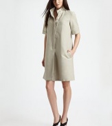 Lightweight linen/cotton canvas from Italy in an effortless day dress with a subtle flared shape.Stand collar with laced tieShort cuffed sleevesHidden button half placketAngled front pocketsGently flared shapeFully linedAbout 37 from shoulder to hem51% linen/49% cottonDry cleanImported of Italian fabric Model shown is 5'10 (177cm) wearing US size 4. 