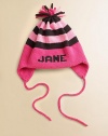 Wide stripes on a warm cotton knit comes with ear flaps for extra coverage, embroidered with your little one's name to create an extraordinary gift.Topped with a multi-colored pompomCotton; machine washMade in USAMeasurementsInfant: 9 length X 17 diameterToddler: 10 length X 20.5 diameterChild: 10.5 length X 22 diameterFOR PERSONALIZATION Select a quantity