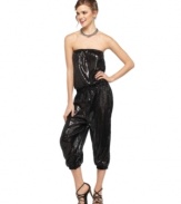 Angie does urban-chic with this sequin jumpsuit designed to be seen! Pair it with sleek pumps for a trend-right addition to your party closet!