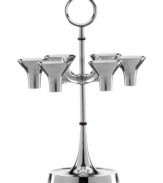 A beacon of style, the Dansk Design With Light candle tree features six elevated candle holders in polished aluminum. Bronze-colored accents and a large ring add modern flair.