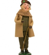 Making every second count, this handsome gentleman consults his pocket watch to keep the village on schedule during the final days, hours and minutes 'til Christmas. A classic Byers' Choice figurine.