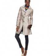 In a high-shine sateen fabric, this Kenneth Cole Reaction trench coat is a high-style topper for spring!