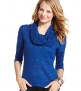 From the open-knit detachable scarf to the dusting of sequins, sweet details make this cozy sweater totally shine! From Dolled Up.