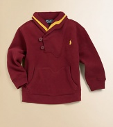 Warm cotton fleece is highlighted with a cozy shawl collar and signature pony embroidery.Ribbed shawl collarLong sleevesButton-frontKangaroo pocket87% cotton/13% polyesterMachine washImported Please note: Number of buttons may vary depending on size ordered. 