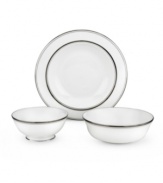 Set the table with poise and purpose. The Library Lane collection features tailored platinum bands on white china that bring black tie elegance to any meal. Coffee pot not shown.