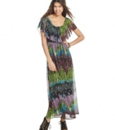 Sweep everyone away in Fire's latest maxi. A sheer printed overlay at the neck and shoulders gives a bohemian-beauty vibe.