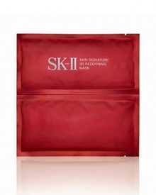 SK-II's Skin Signature 3D Redefining Mask works to uplift sagging skin and increase firmness and elasticity. You'll notice a reduction in the appearance of fine lines and wrinkles while experiencing a velvety smooth, radiant and youthful complexion. Includes six masks.After purifying the skin and following with Clear Lotion, apply Facial Treatment Essence. Take out an upper face mask from the sachet. Hold both ends of the upper face mask. Next position around eyes, stretching the sheet sideways to help treat fine lines around the eye area. Now take out the lower face mask from sachet. Hold both ends of the lower face mask to position. Position around the nose and mouth, and then stretch upwards slowly from chin to the sides of your face. The substrate will not return to its original shape once it has been stretched. Please be careful to avoid stretching too much. Peel off mask after approximately 15 minutes and discard. Wipe off or massage extra liquid and blend in. SK-II's Skin Signature 3D Redefining Mask works to uplift sagging skin and increase firmness and elasticity. You'll notice a reduction in the appearance of fine lines and wrinkles while experiencing a velvety smooth, radiant and youthful complexion. Includes six masks.After purifying the skin and following with Clear Lotion, apply Facial Treatment Essence. Take out an upper face mask from the sachet. Hold both ends of the upper face mask. Next position around eyes, stretching the sheet sideways to help treat fine lines around the eye area. Now take out the lower face mask from sachet. Hold both ends of the lower face mask to position. Position around the nose and mouth, and then stretch upwards slowly from chin to the sides of your face. The substrate will not return to its original shape once it has been stretched. Please be careful to avoid stretching too much. Peel off mask after approximately 15 minutes and discard. Wipe off or massage extra liquid and blend in.