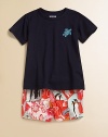 Crafted in plush cotton, this soft, lightweight tee with turtle embroidery will be a hit with your little boy.CrewneckShort sleevesCottonMachine washImported