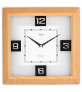 Streamline your day with this square wall clock combining a sleek wooden frame and frosted glass face. Black hands and stenciled numerals complete the contemporary timepiece from Opal Clocks.