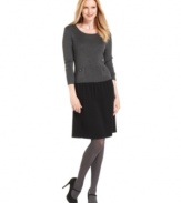 Sophisticated and sweet, this striking sweater dress from Anne Klein features a contrasting bodice and skirt and a drop-waist silhouette.