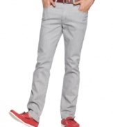 Modern denim style isn't a stretch with this hip gray slim-fit jeans from Kenneth Cole Reaction.