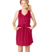 A ruffled collar adds flirty flair to this simple Be Bop sundress - style it with bold bangles for a pop of color!