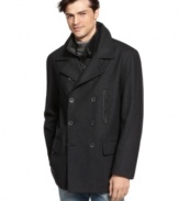Brace yourself against gusty winds with the sleek, nautical-infused protection of this classic wool-blend men's pea coat from Buffalo Jeans. (Clearance)