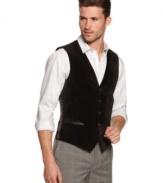 Update your standard suit-and-tie look with a modern spin on a classic design in this pieced vest from Alfani RED.