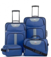 Find your next adventure with this sporty luggage set from American Explorer. Each piece -- from expandable upright to handy toiletry kit -- is designed to lead to you exciting new places, packed with everything you need to make the most of your journey. Three-year warranty.