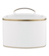 Adorned with delicate beetles and dragonflies, this classically shaped fine china covered sugar bowl combines simple elegance with casual style. The gold wing border makes your tabletop shine with elegance while the classic shape and delicate pattern exude style.