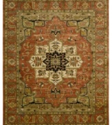 For the Jaipur collection Nourison uses a unique herbal wash to create the silky sheen and antique appearance of these fine wool rugs. In an earthy brick palette with an ornate yet structural motif, the rug enhances your home with lavishly elegant style.