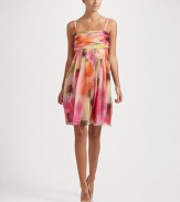 Soft and airy multihued chiffon is ruched to perfection and finished with a flowy, pleated skirt.Shoulder straps Ruched bodice Pleated skirt Side zipper Fully lined About 37 from shoulder to hem 56% silk/44% nylon Dry clean Made in Italy