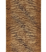 Call of the wild. A captivating animal print enlivens your space, creating an exotic backdrop for your contemporary decor. Boldly modern, this dramatic area rug from Karastan is woven from 2-ply nylon pile, ensuring easy care and long-lasting wear.