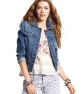 Incorporate a classic layer into your wardrobe with this denim jacket from American Rag!